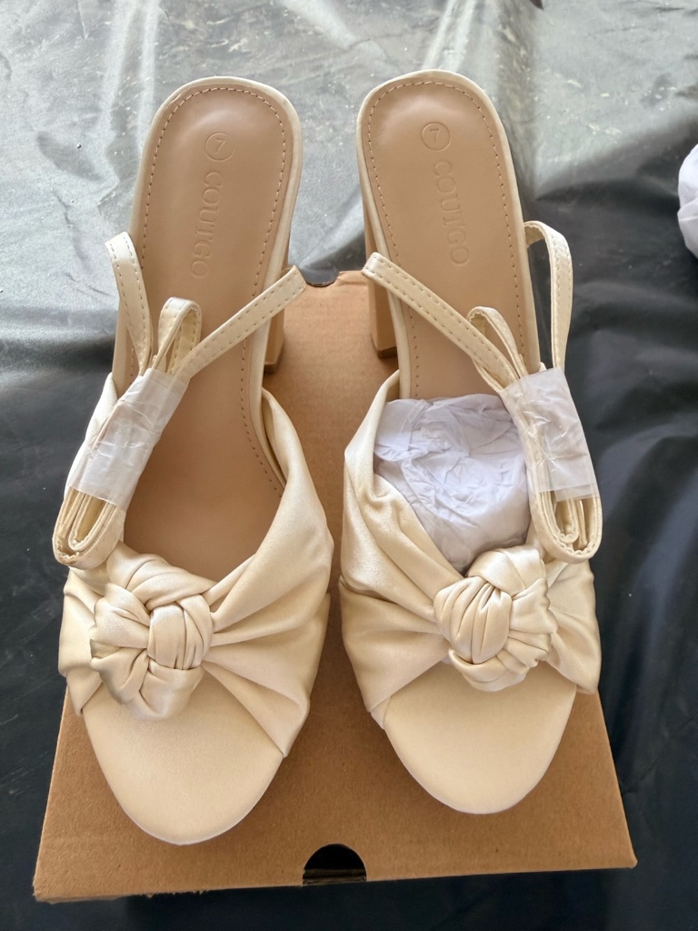Cream Knot Front Mule Heels